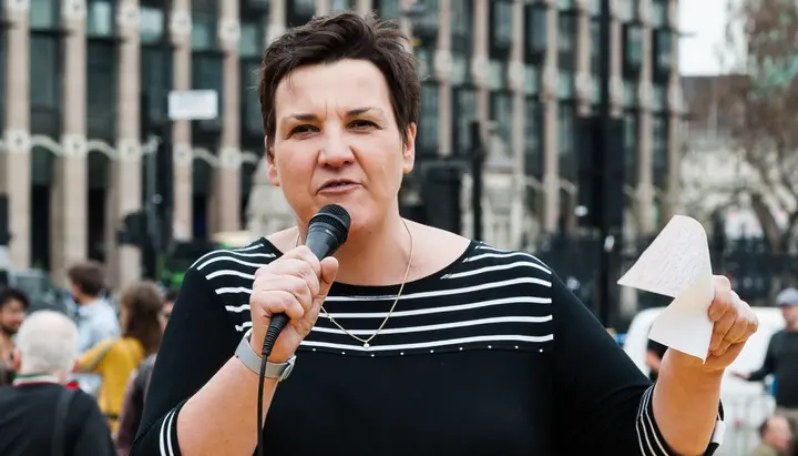 Tonia Antoniazzi auf einer Demonstration. Foto: Telegraph