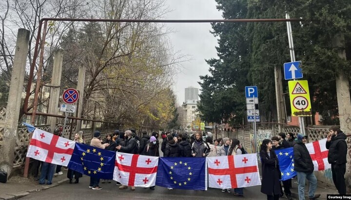Schulkinder bei einem Protest. Foto: Civi Georgia