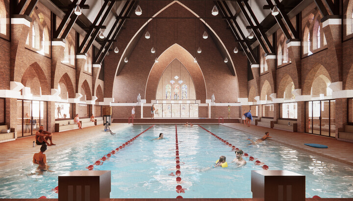 In Heerlen wird die römisch-katholische Kirche durch ein Schwimmbad ersetzt. Foto: archdaily
