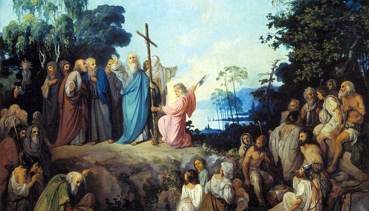 Jüngere Menschen würden zunehmend ohne religiöse Sozialisation aufwachsen, stellten die Forscher fest. Foto: Der hl. Apostel Andreas errichtet ein Kreuz auf der Anhöhe von Kiew, Wikipedia