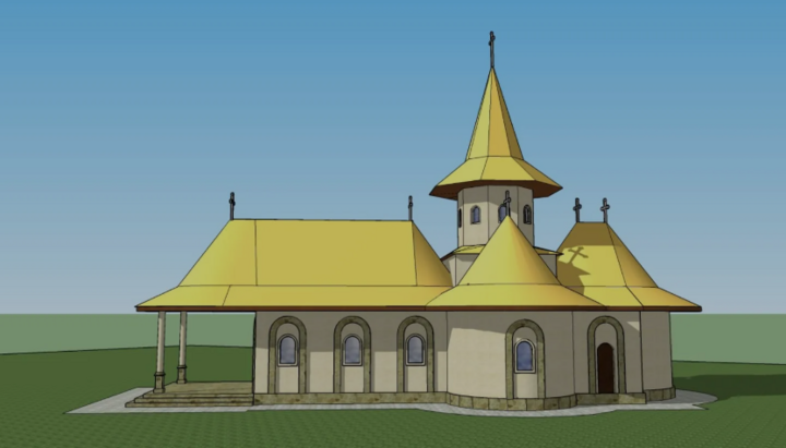 Die Architektur für die neue Kirche orientiert sich an historischen Kirchenbauten aus der Moldau-Region. Skizze: Gemeinde