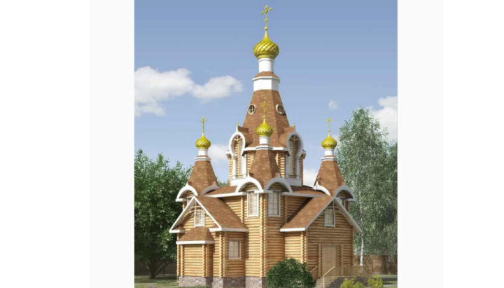 Die Kirche besteht aus Holzfertigteilen ähnlich wie bei kanadischen Holzhäusern und wird derzeit vor Ort zusammengesetzt. Grafik:Gemeinde