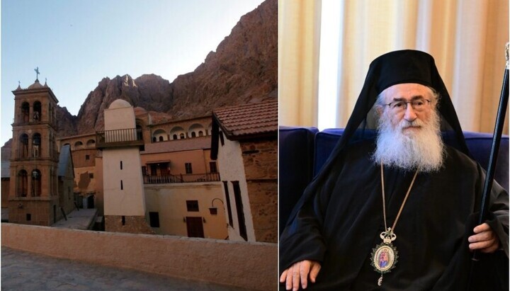 Das Kloster der Hl. Katharina auf dem Berg Sinai und Erzbischof Damian. Foto: Orthodoxia News Agency.
