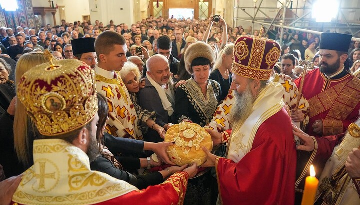 Patriarch Porfirije bei der Liturgie in der Kirche des Heiligen Demetrius in Neu-Belgrad – Aufruf zur Liebe als Grundgesetz des christlichen Lebens. Foto: Patriarchat