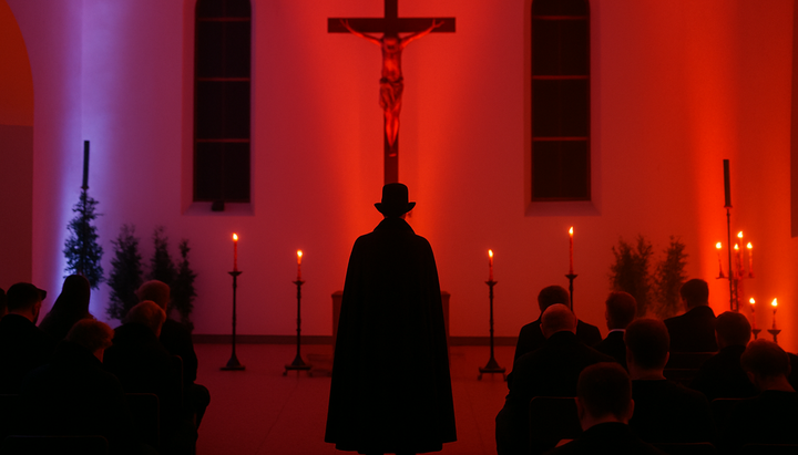Priester im Dracula-Kostüm beim Gottesdienst an Halloween. Foto: tribune chrétienne.
