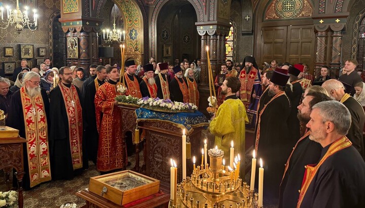 Die Kursker Wurzelikone begleitete die Abschlussliturgie der Geistlichenkonferenz in der Genfer Kathedrale. Foto: Diözese