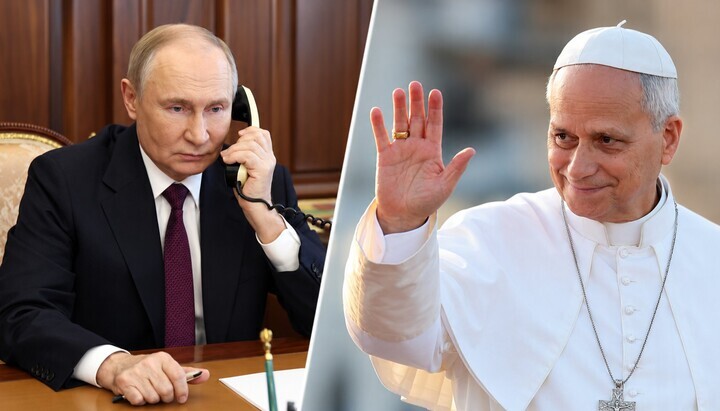 Wladimir Putin und Papst Leo XIV. (Archivaufnahmen). Collage:  UOJ .