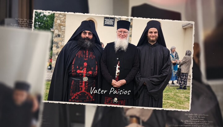 Archimandrit Paisios (M.) widmete sein Leben der Suche nach Christus und der seelsorglichen Begleitung von Menschen. Archimandrit Nektarije (l.) und Mönch Ambrosius aus der Bruderschaft pflegen sein Vermächtnis. Foto: Screenshot YouTube