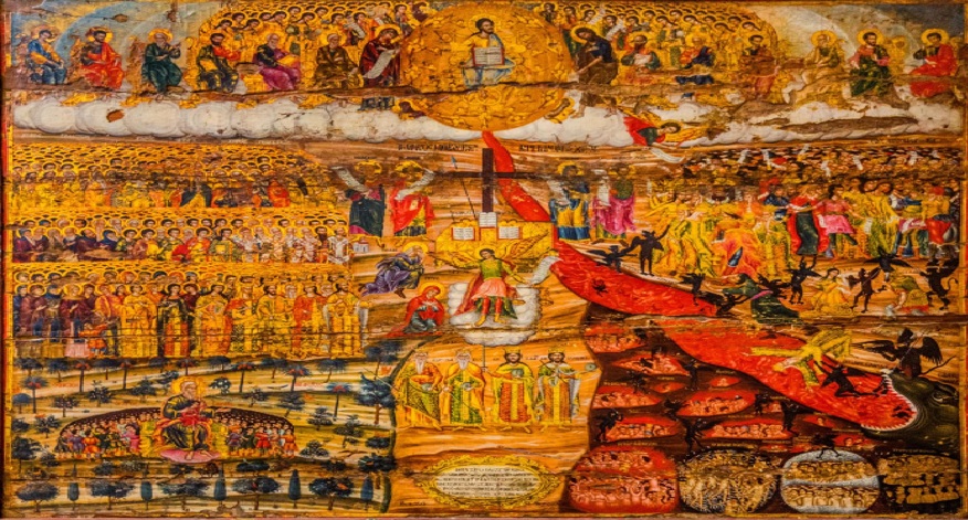 An der Schwelle zum Inneren Tempel scheiden sich die Geister! Das j&uuml;ngste Gericht bildet die absolute Grenze zwischen  Zeit und Ewigkeit und ist daher in jedem christlichen Herzen allgegenw&auml;rtig, in welchem die Ewigkeit wohnt. Eine Ikone vom Kloster Gonias bei Kolimbari, Kreta.
